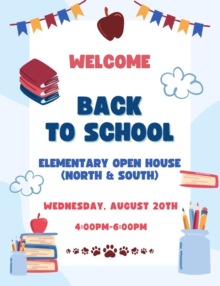 back to school flyer with school items such as books, Apple, Pencil 