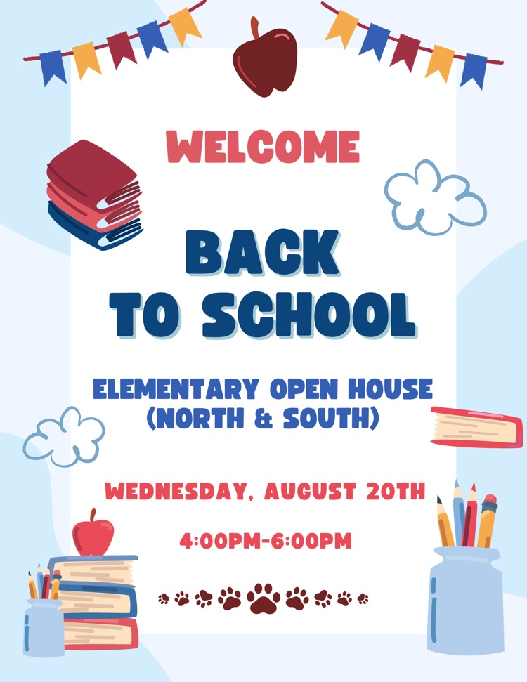 flyer with Apple, books, pencils, other school items. and description of back to school night
