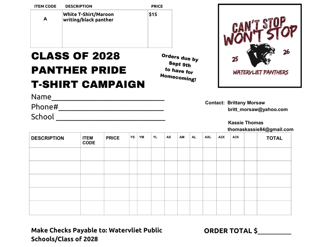 CLASS OF 2025 PANTHER PRIDE T-SHIRT CAMPAIGN  Form