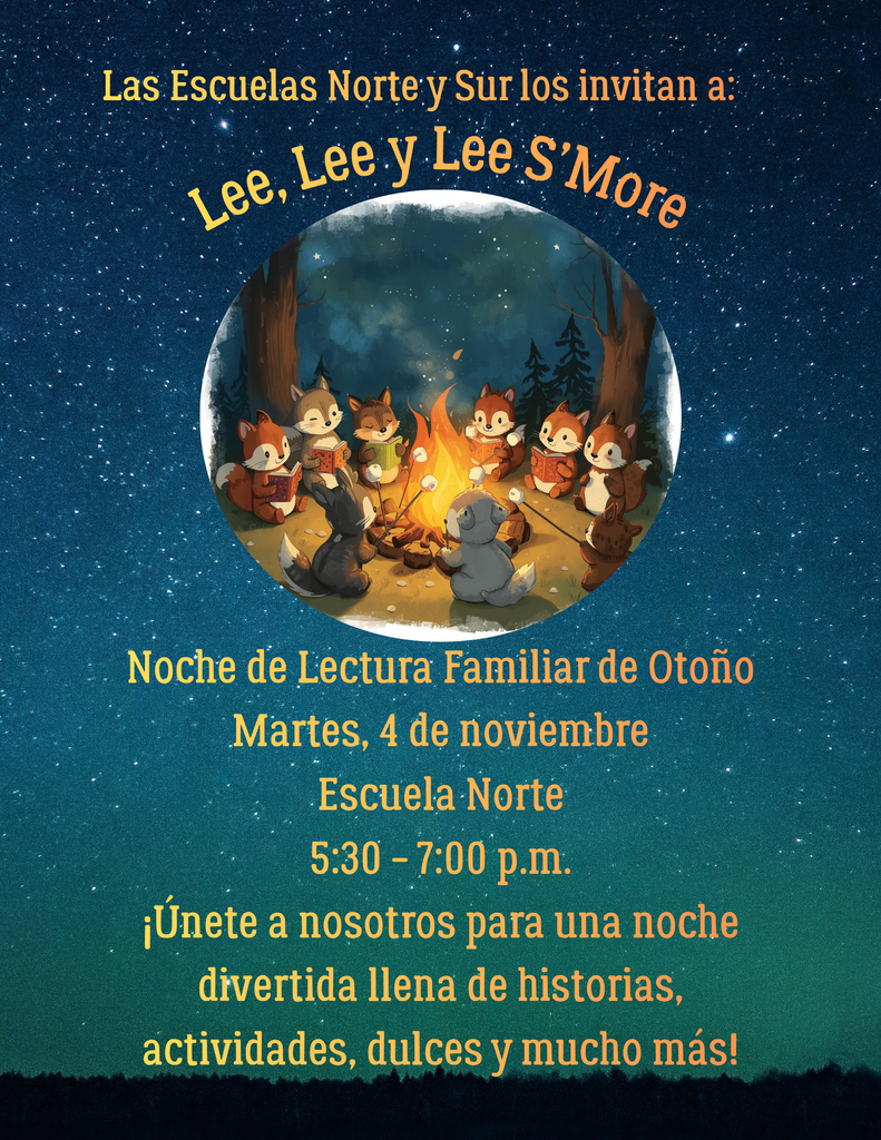 Family Literacy night. Tuesday, November 4th 5:30-7 at north elementary school