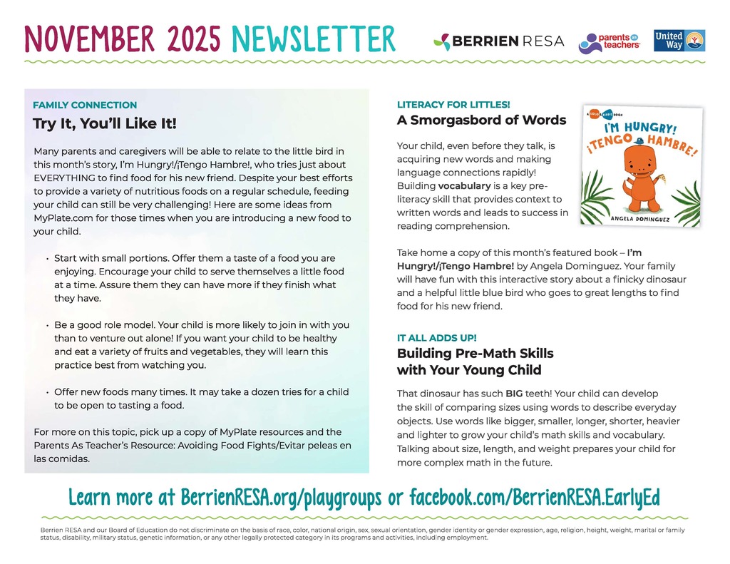 newsletter with information regarding playgoups