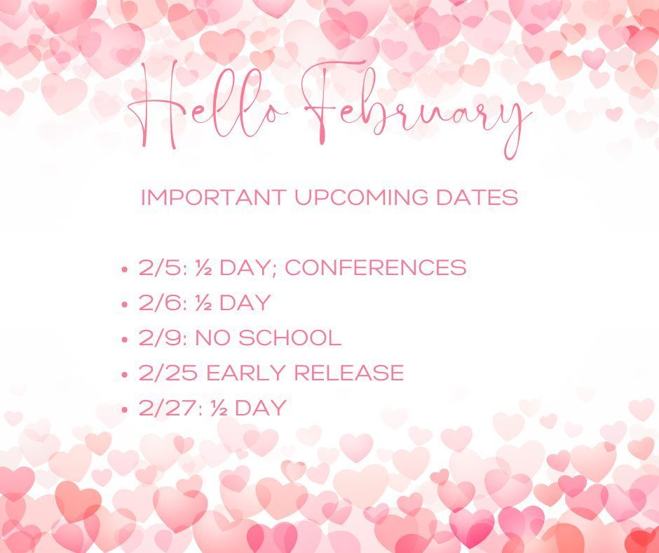 List of days with red and pink hearts 