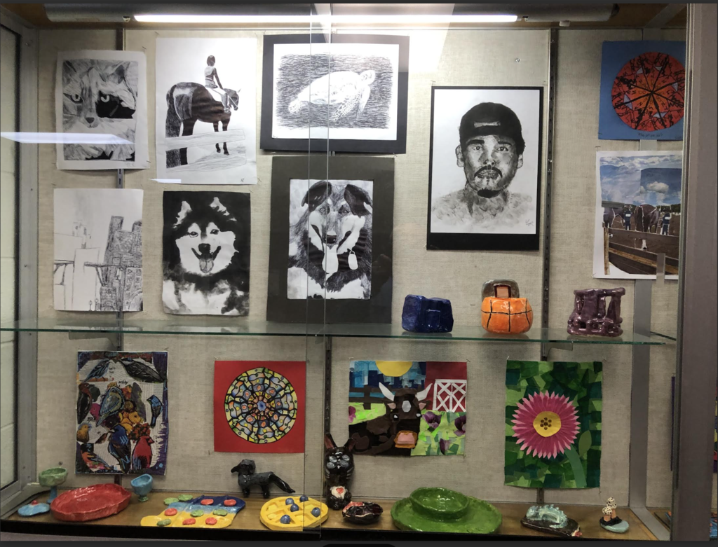 Clay projects and portraits.