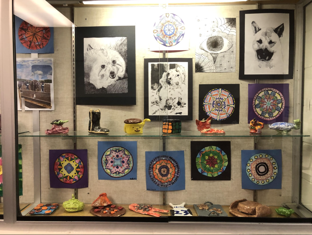 Clay projects and portraits.