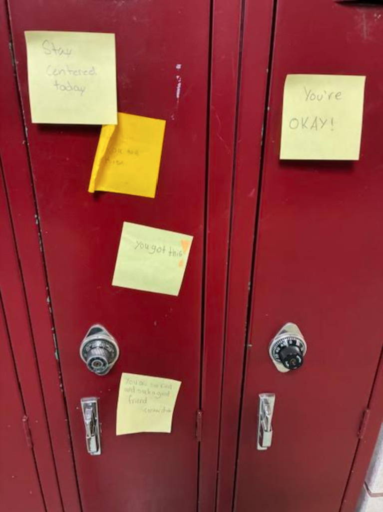 sticky notes on lockers