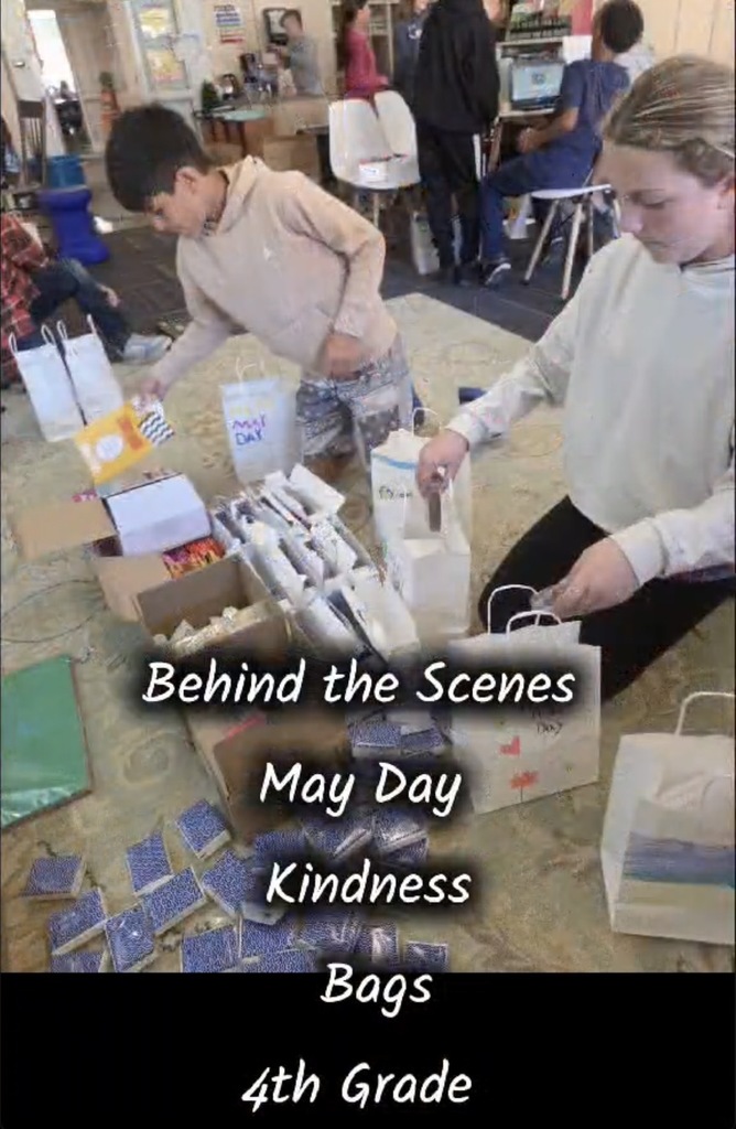 students filling gift bags 