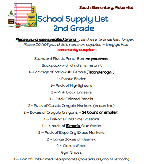 2nd Grade Supply List
