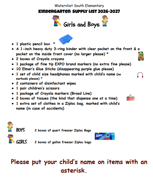 Kindergarten Supply List