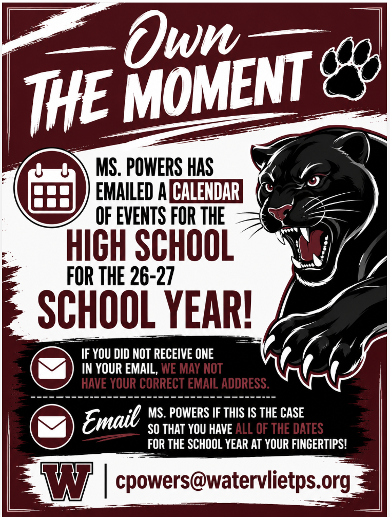 flyer asking parents to check email for calendar of events