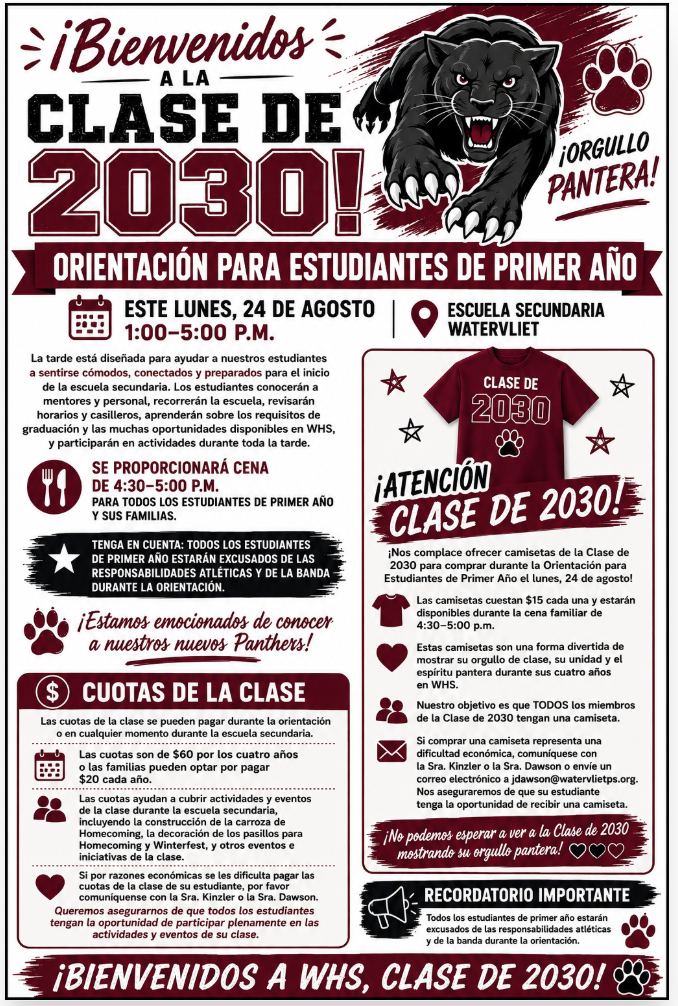flyer in Spanish for freshmen orientation