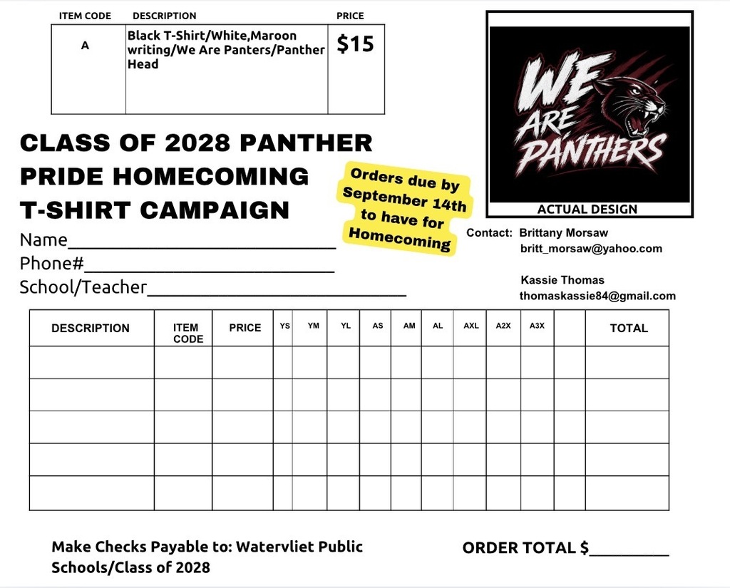 Homcoming tshirt form