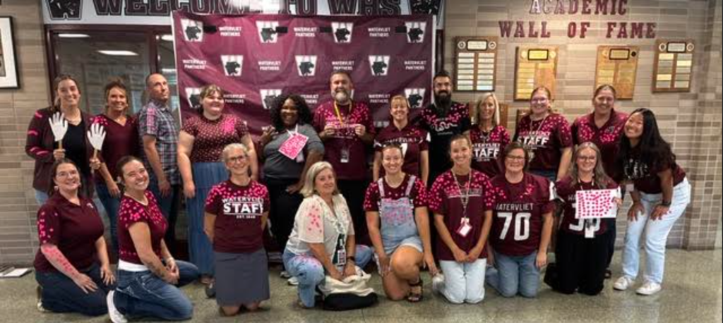 staff with pink dots