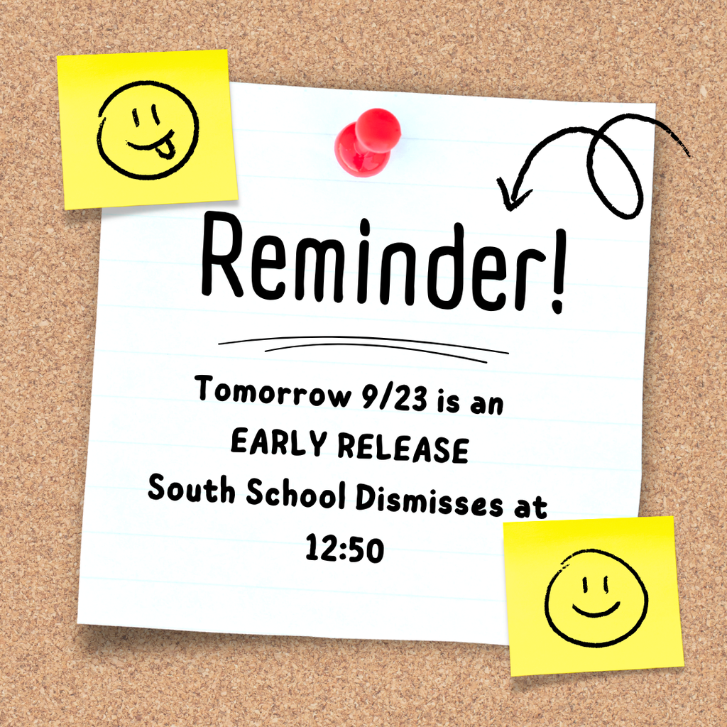 Bulletin board with a white paper pinned to it. It reads "Reminder!" and mentions an early release on 9/23.
