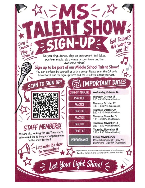 Middle School Talent Show Flyer