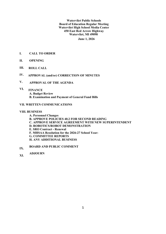 School Board Meeting Agenda