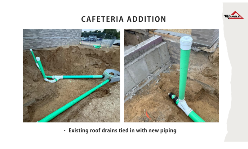 Ex isting roof drains tied in with new piping