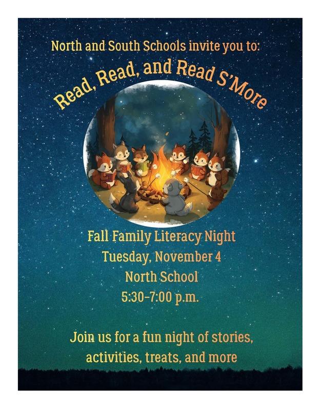 flyer with a night sky, and squirrles around a camp fire