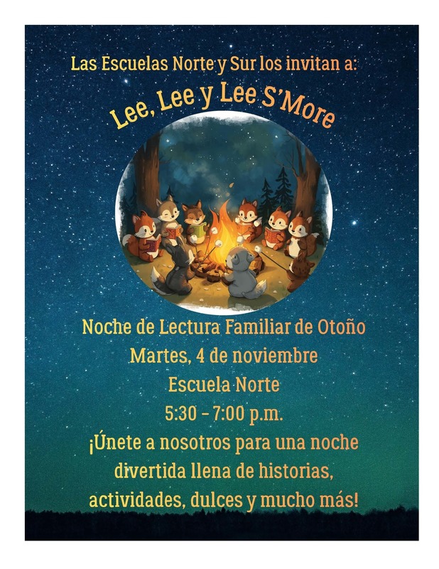 flyer with a night sky, and squirrles around a camp fire