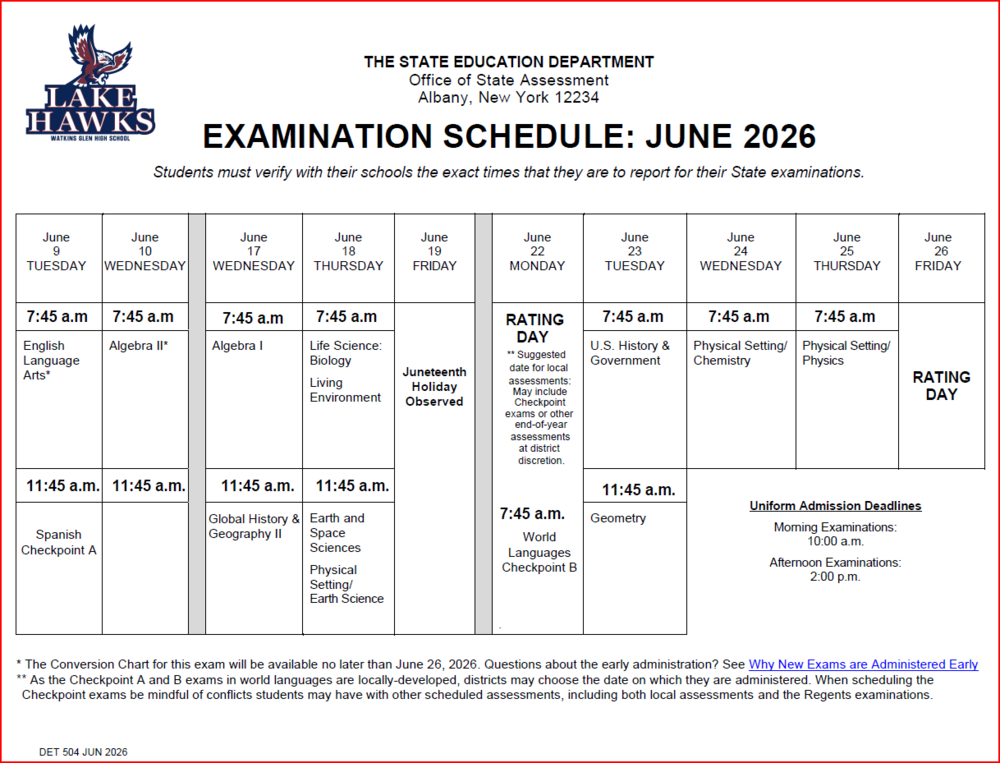 Regents Schedule