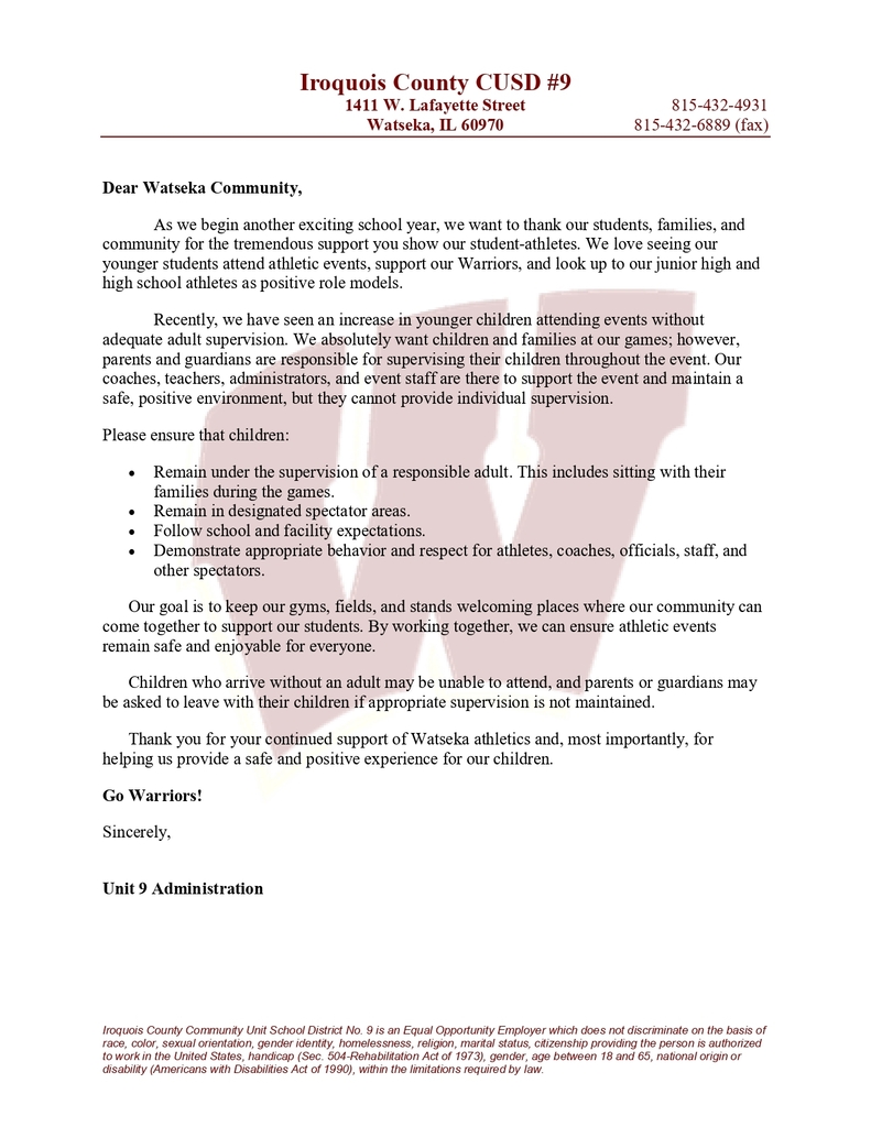 Supervision is requested for children at athletic events.