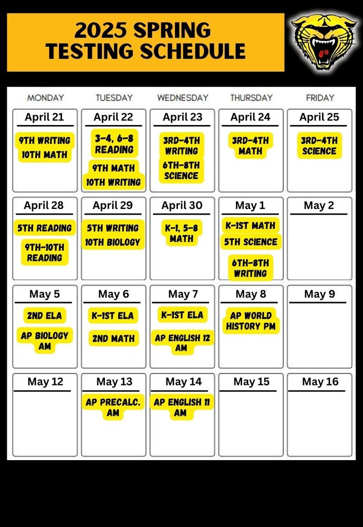 test schedule