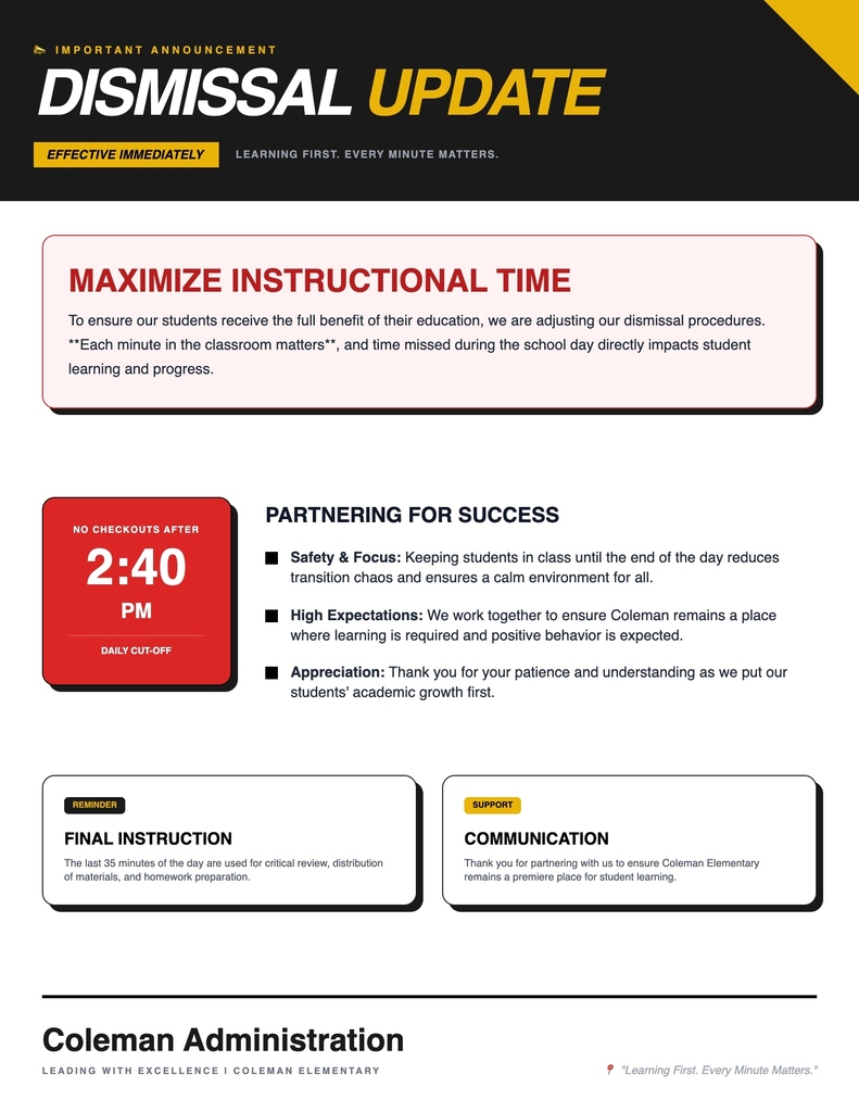 Early Dismissal School Policy Update
