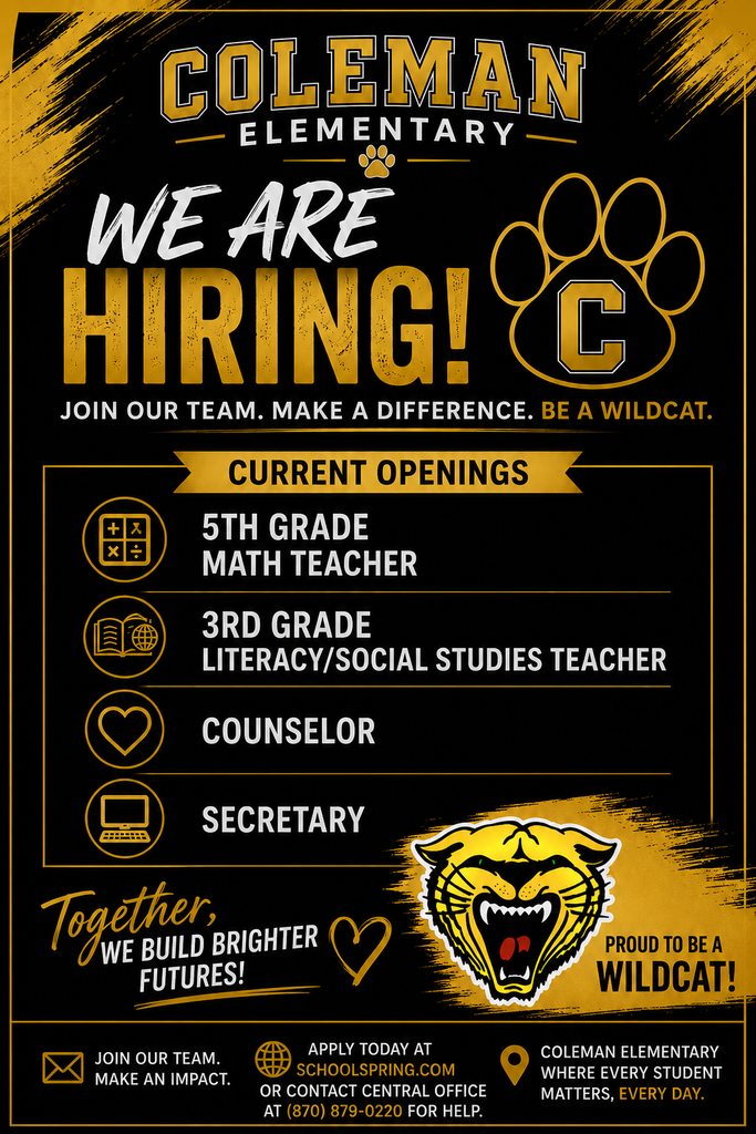 Hiring 5th grade math teacher, 3rd grade literacy and social studies teacher, counselor, and secretary