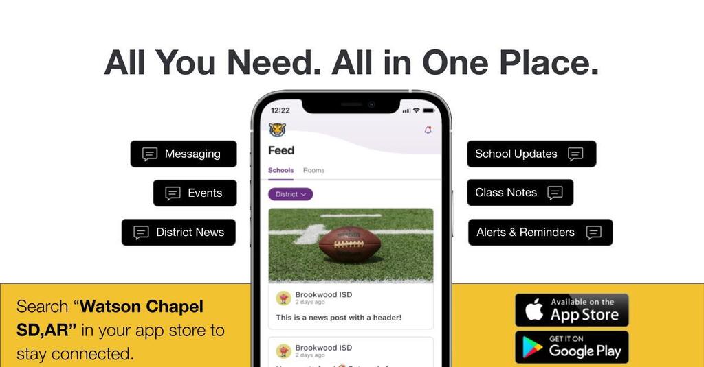 A smartphone displaying an app interface. It shows options like messaging, events, and alerts. A football is on the screen.
