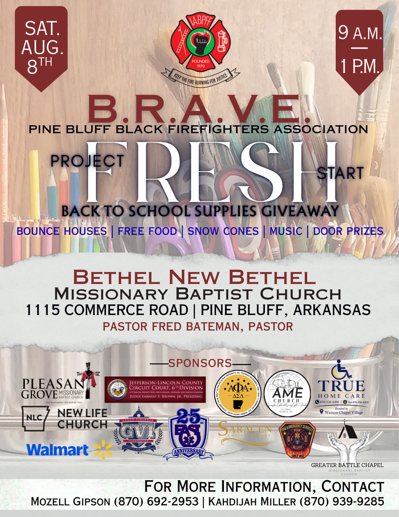 An event poster for Brave Fresh, sponsored by Bethel New Bethel Church. Features event details, sponsors, and contact information.