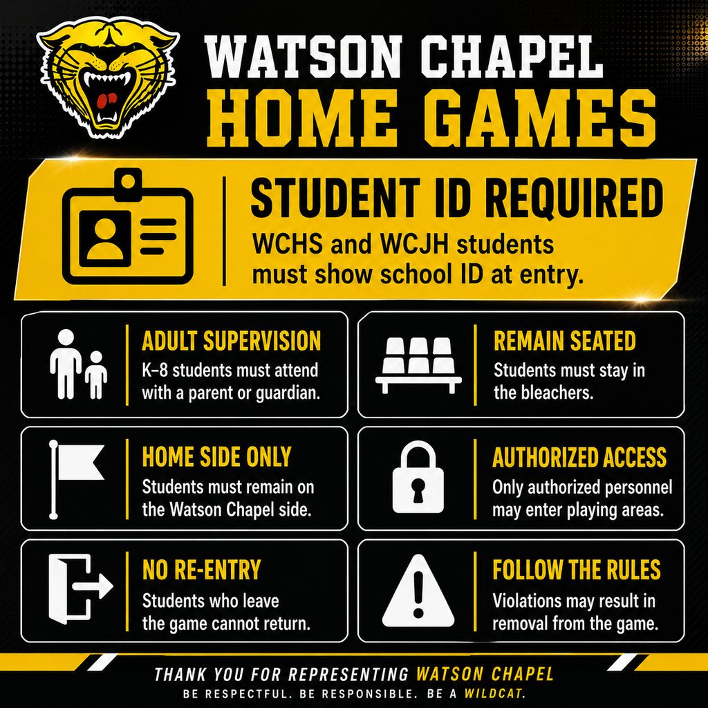 A poster with yellow background and black text. It reads "Watson Chapel Home Games" and details rules for students.