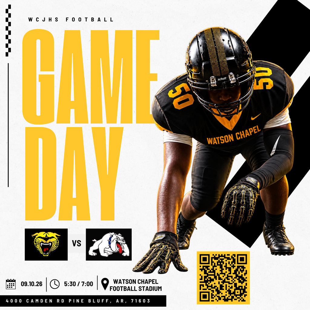 Poster for game day football. Football player wearing helmet, gloves, and black uniform. Date, time, and location.