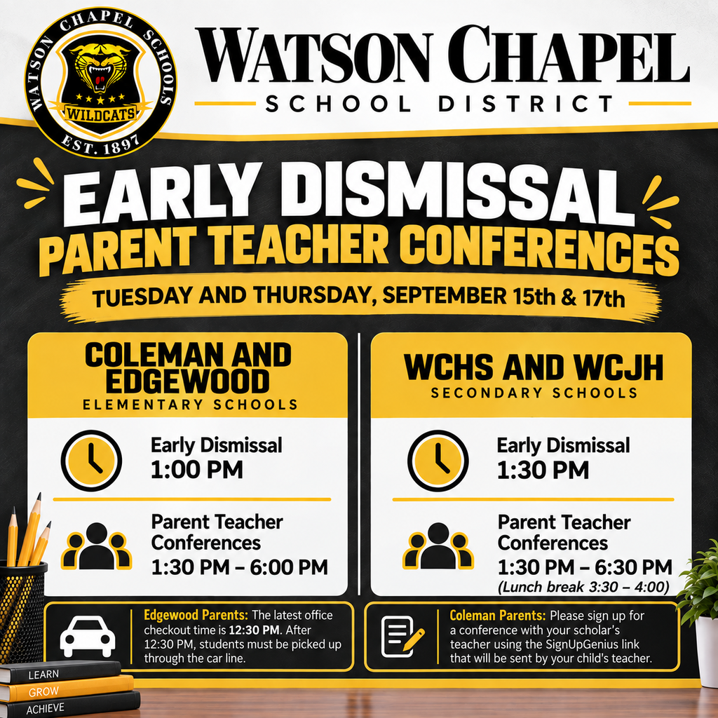 Banner with a black background and white text. It reads "Early Dismissal Parent Teacher Conferences".