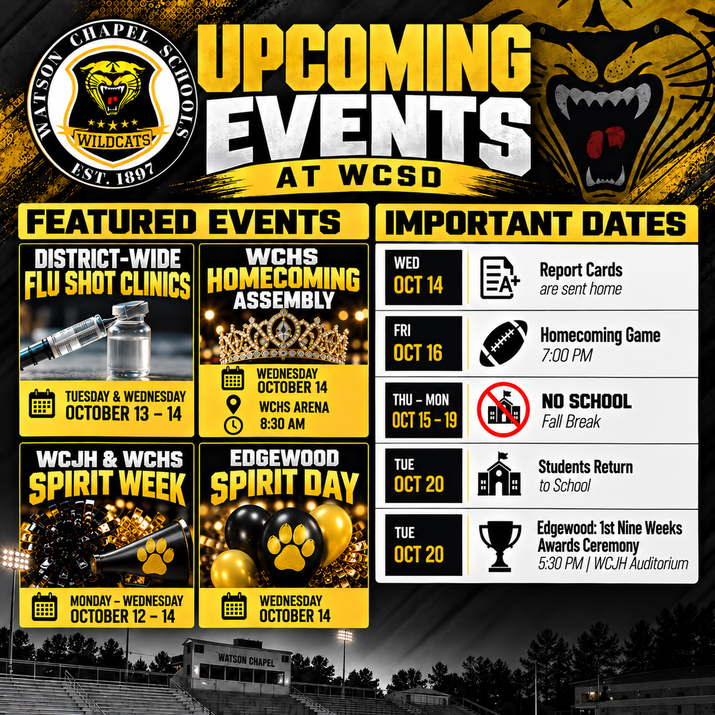 Event flyer with tiger mascot. Sections list upcoming events and important dates, including homecoming, school assembly, and spirit week.