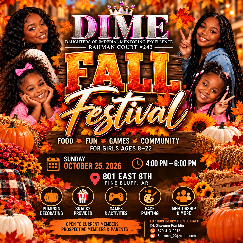 Four smiling girls, two holding pumpkins, surrounded by pumpkins, leaves, and sunflowers. Text reads "Dime Fall Festival".