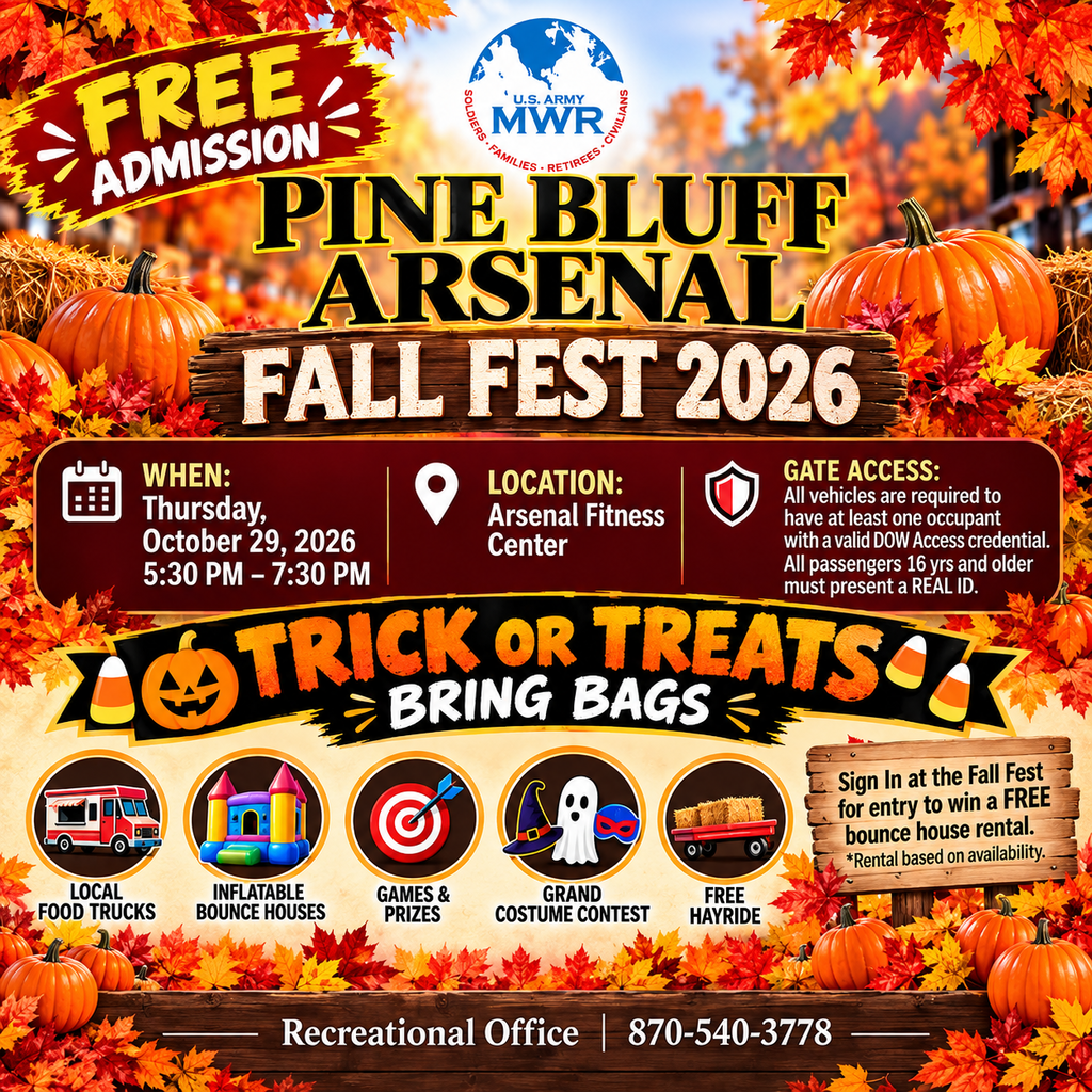 Fall fest event poster with pumpkins, leaves, a target, and a ghost. It reads "Free Admission" and "Trick or Treats Bring Bags".
