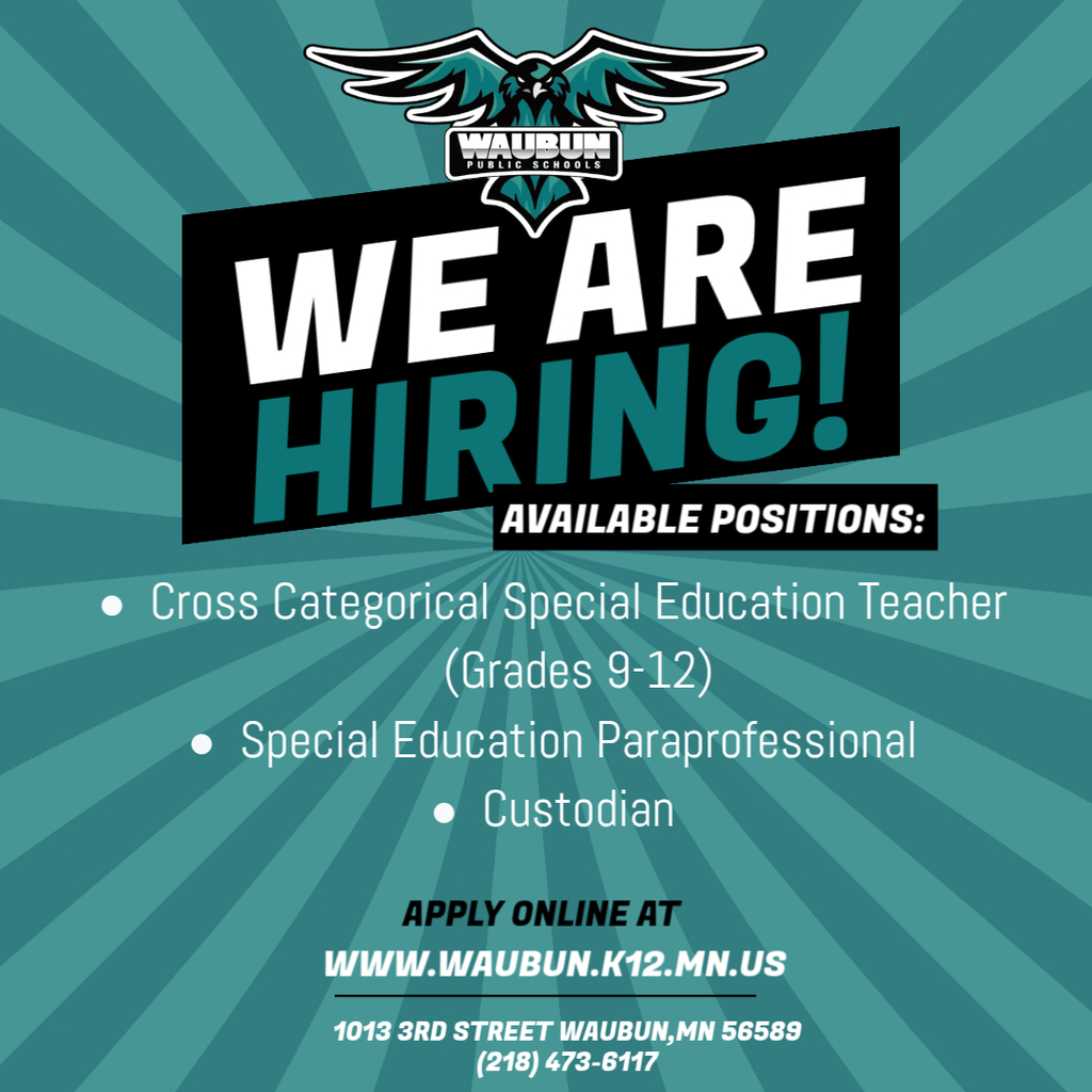 Apply Today at https://www.waubun.k12.mn.us/