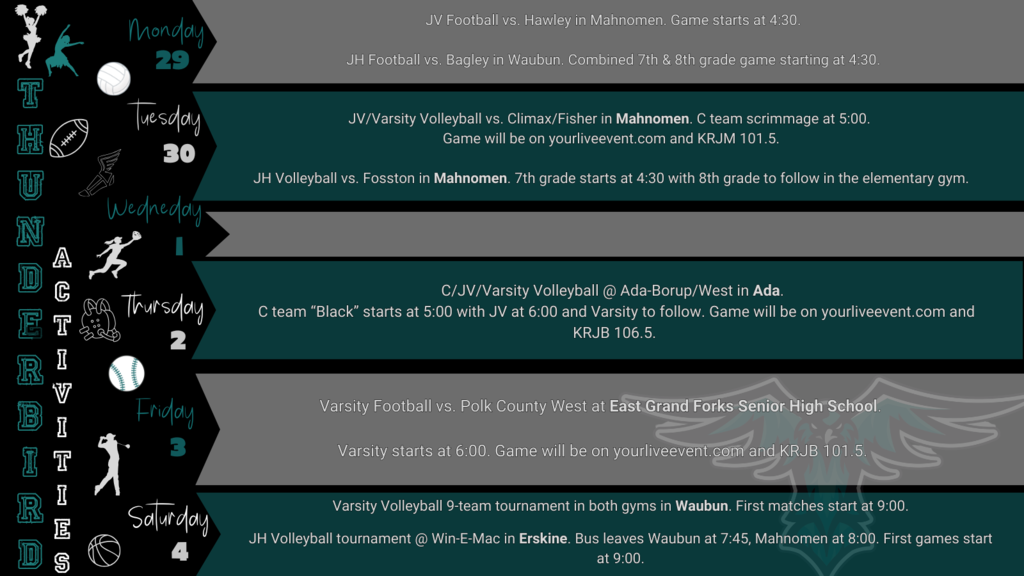 Activities Sept 29-Oct 4th