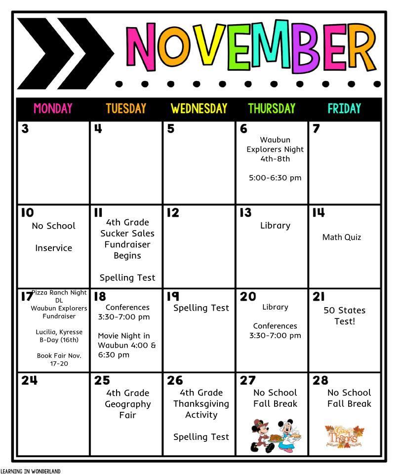 4th Grade Calendar