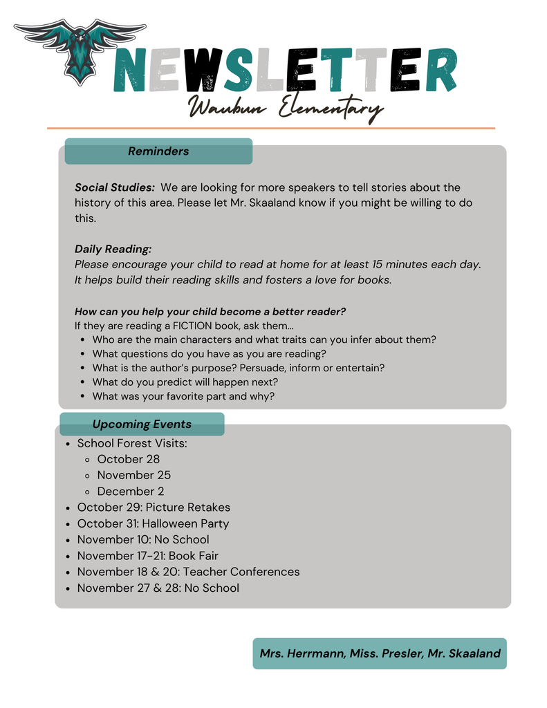 5th Grade Newsletter