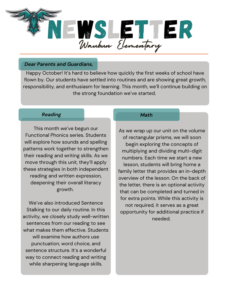 5th Grade Newsletter