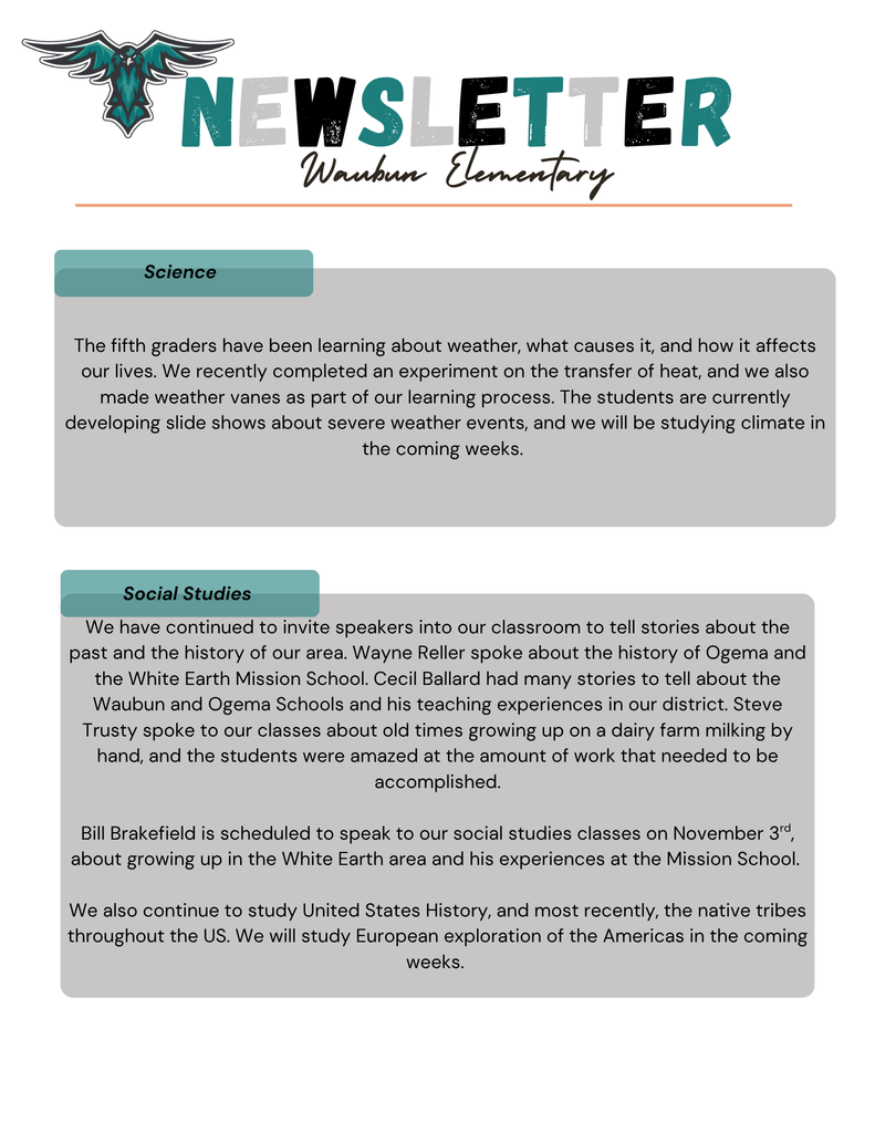 5th Grade Newsletter