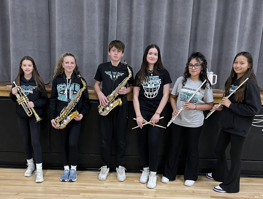 Congratulations to these fine JH Band members for a great performance at the JH Honor Band/Choir Festival in Mahnomen on Nov. 10th.  Olea Syverson, Abby Jirava, Kyson Luedtke, McKinley Luedtke, Vanessa Ortega, and Kaia Turner.  We are proud of you!  You represented Waubun splendidly.  