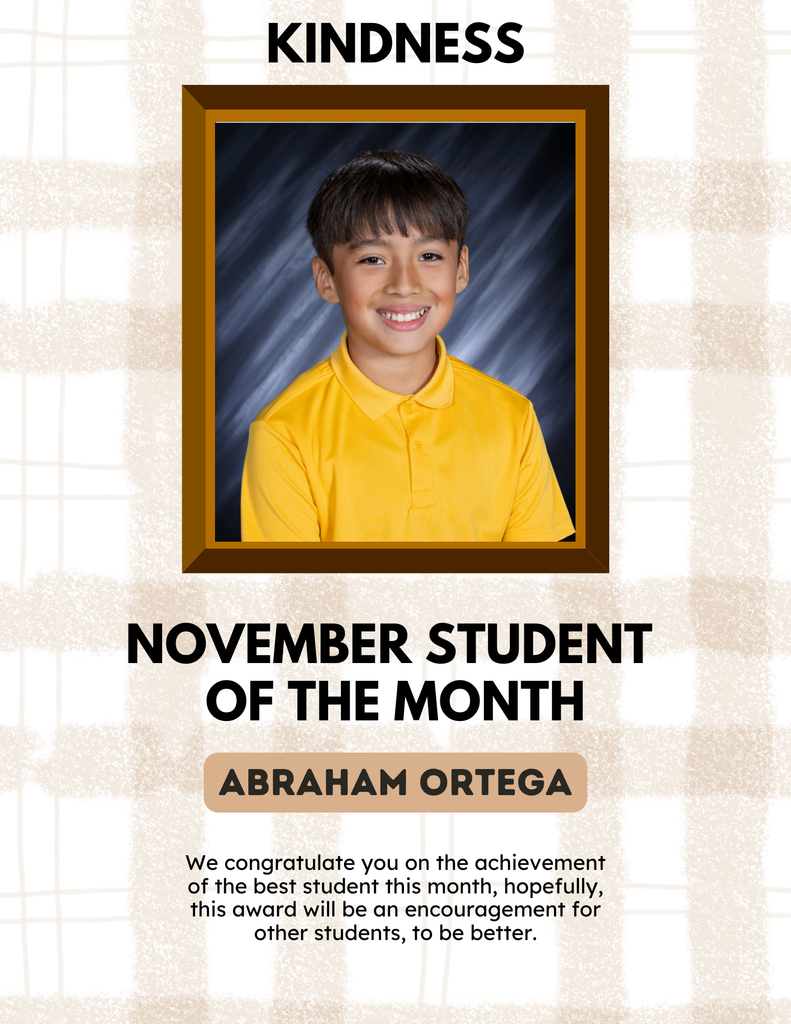 5th Grade Student of the Month Abraham Ortega