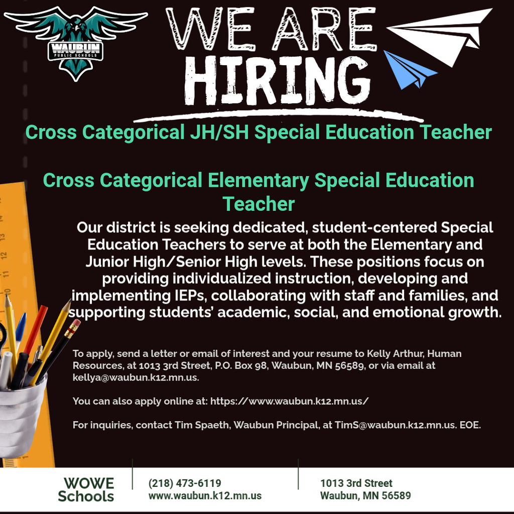 Apply or learn more at https://www.waubun.k12.mn.us/