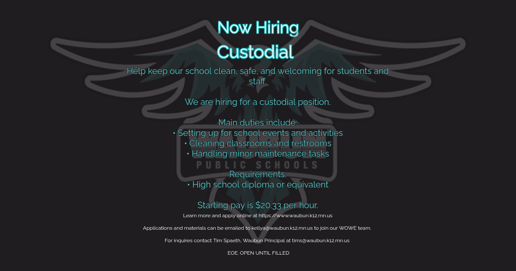 Apply Today at https://www.waubun.k12.mn.us/