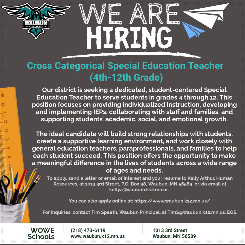 Apply Today at https://www.waubun.k12.mn.us/