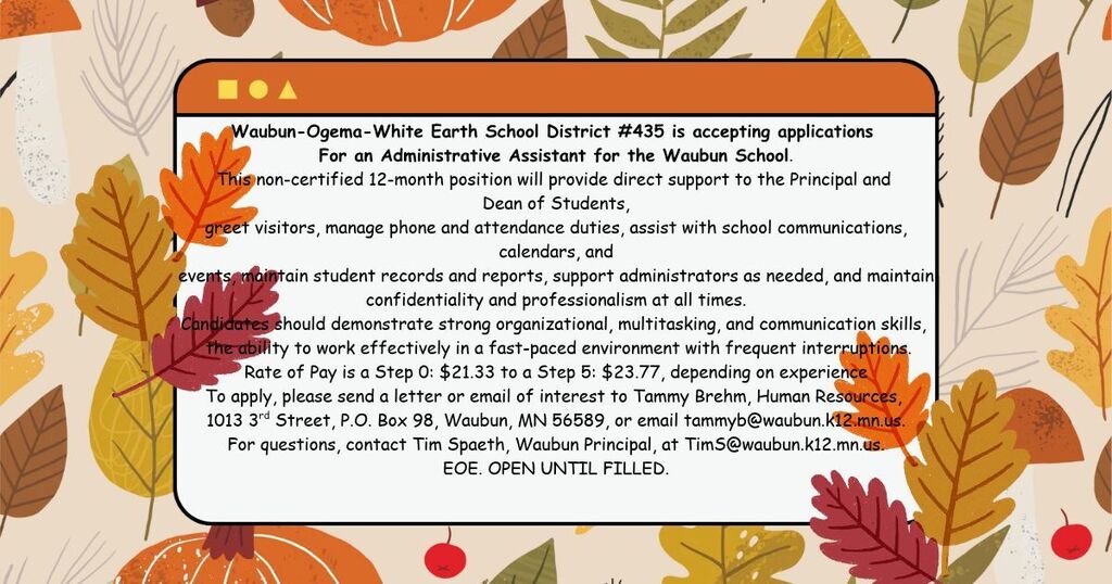 High School Administrative Assistant Job Opening.