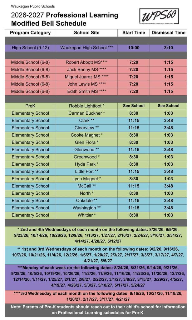 professional learning days calendar