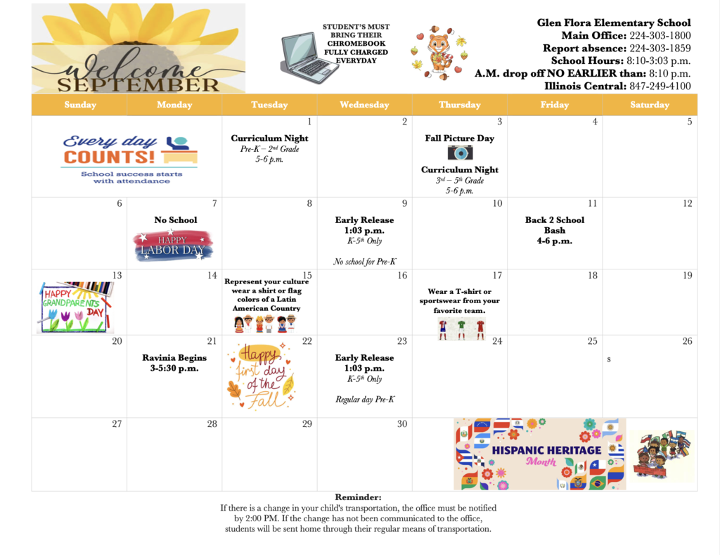Glen Flora September Calendar - English