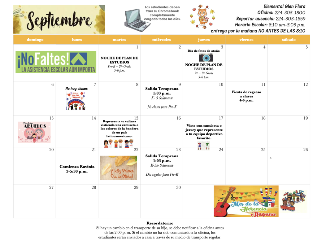 Glen Flora September calendar - Spanish
